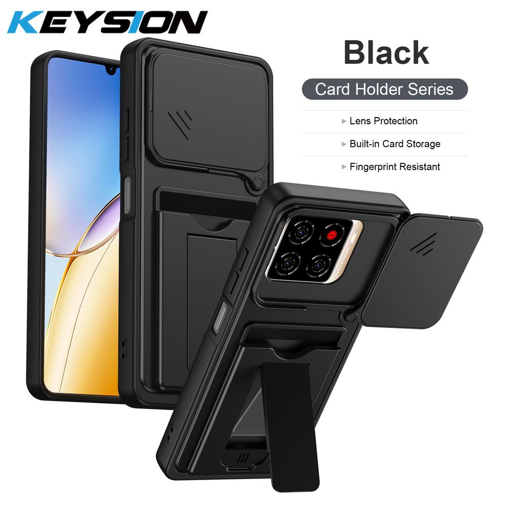 KEYSION Card Slot Holder Bag Phone Case for ZTE Blade A56 Slide Camera Protection Kickstand Shockproof Cover for Blade A56 Pro