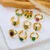 Stainless Steel French Vintage Ethnic Color Gemstone Ring for Women Punk Personality Stackable Open Finger Ring Hand Jewelry