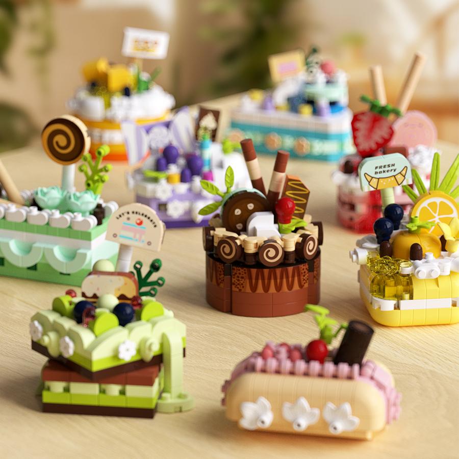Regali di Compleanno Decorazioni Mini Torta Fai da Te Giocattoli Mattoncini per Bambini Mini Mattoncini Set Cibo Dessert Giocattoli Educativi