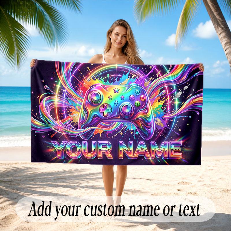 Neon Abstract Theme Beach Towel Personalized Custom Name & Text Soft Quick Dry Beach Towel for Swimming Travel