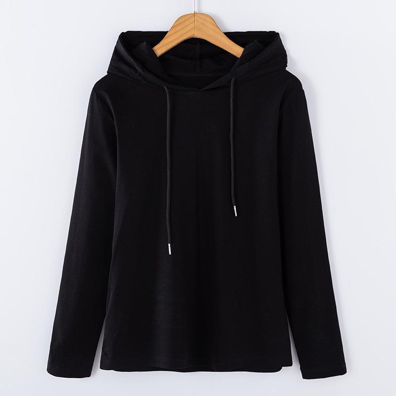 2025 Women's Long-Sleeve Hooded Pullover: Solid Color, Mercerized Cotton, Korean Style Base Layer for Spring & Autumn