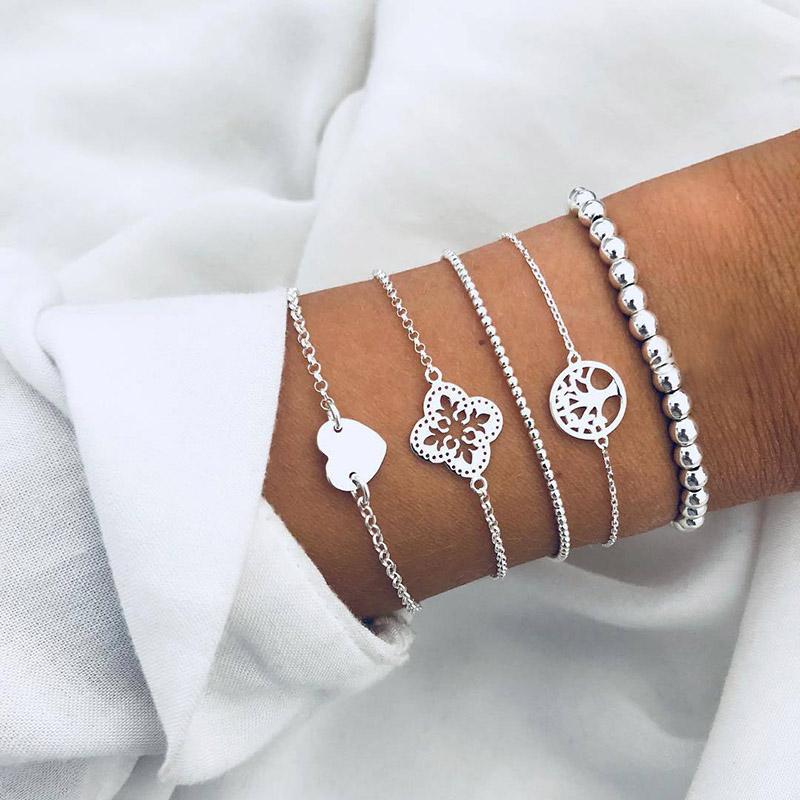 New Design Vintage Women Boho Bracelets Set Moon Shell Heart Tortoise Charm Beads Chains Bangle For Female Bohemian Jewelry