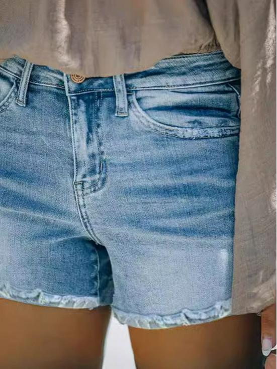 European & American Women's Handmade Ripped Light Blue Loose Denim Shorts