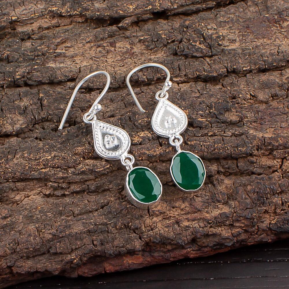 

Натуральный зеленый оникс драгоценный камень 925 стерлинговое серебро ювелирные изделия ручной работы серьги 1.70 EE-8-13