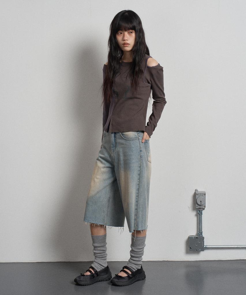Half And Half Print T-Shirt Grayish Purple