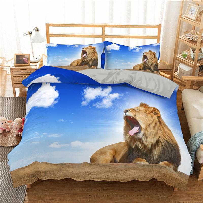 3D Lions Bedding Set Comfortable Cotton Duvet SetCover 2\/3Pcs EU\/US\/AU\/UK Single Twin Full Queen Double King Size Bed