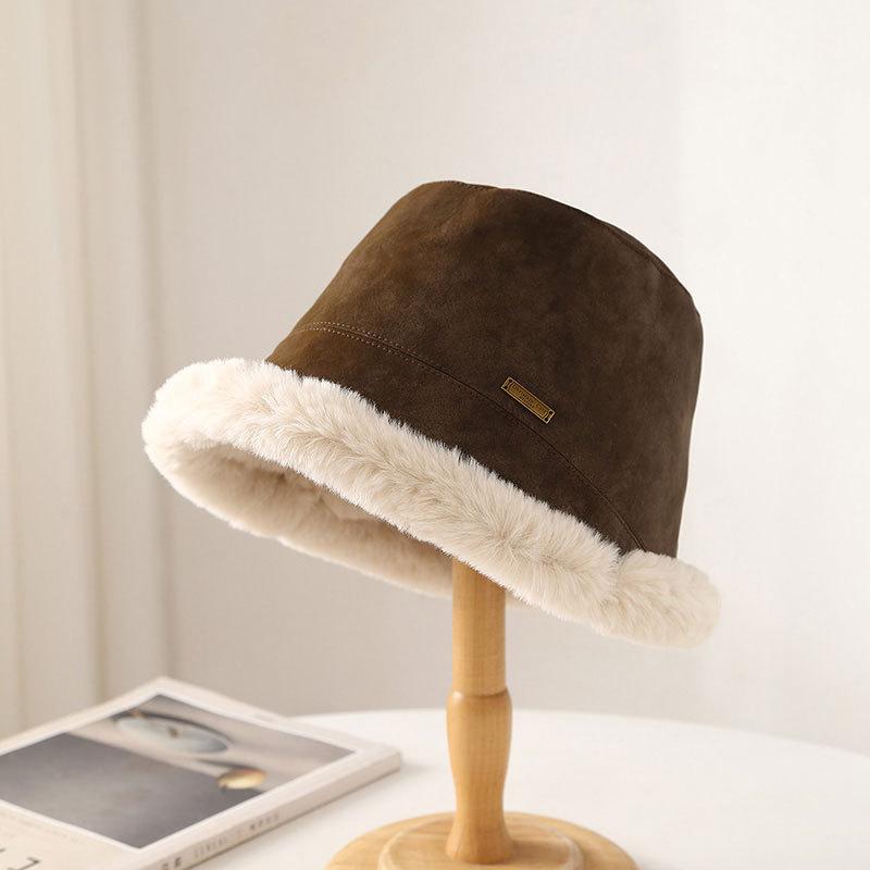 Autumn Winter Hats For Women Fisherman Cap Faux Fur Warm Bucket Hat  Korean Style New