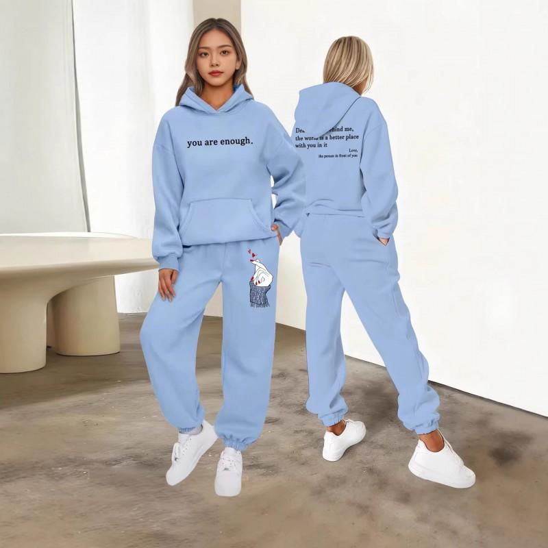 Couple Letter Print Hoodie Tracksuit Men Women Casual Sportswear Set