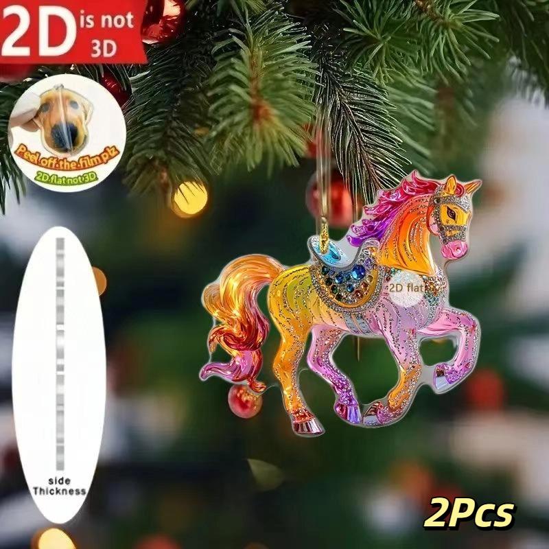 2/3/8Pcs Christmas 2D Flat Acrylic Horse Keychain Pendant Home Decoration Gift Festive Aesthetic Car Hanging Ornament Keychain