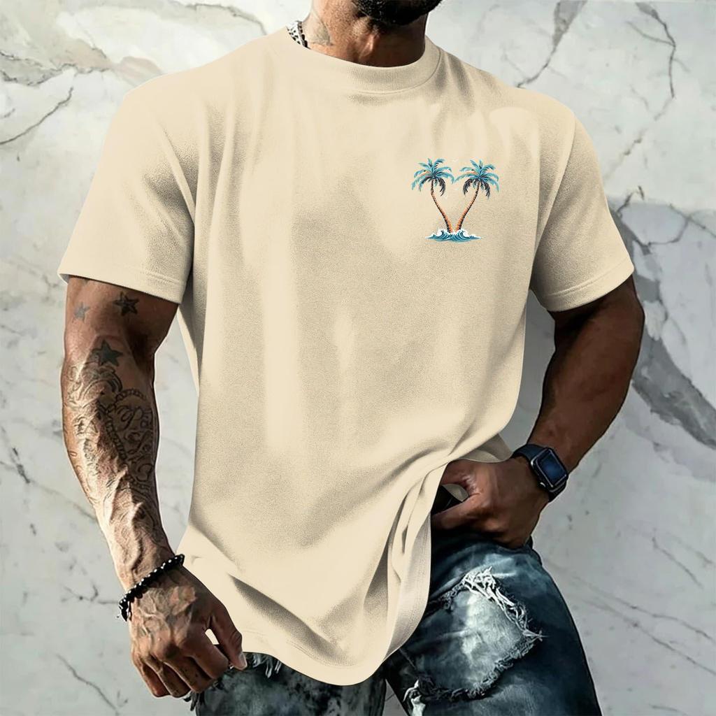 Men's Vintage Texture Print Short Sleeve T Shirt Loose Fit Casual Summer Daily Wear Crew Neck Top