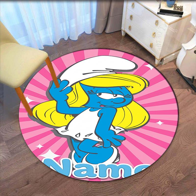 Custom Name The Smurfs Printed Round Rug Carpet Chair Rug Area Rug Entryway Doormats,for Office Chair Living Room Bedroom Kitchen Room.