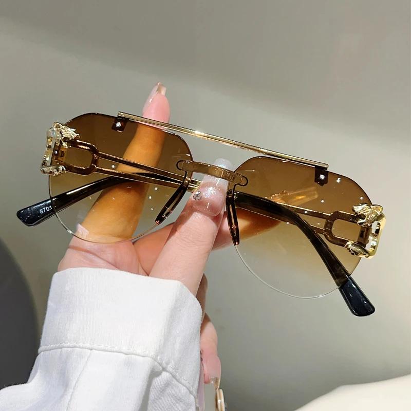 New Rimless Pilot Sunglasses Men Vintage Gradient UV400 Eyewear Fashion Women Casual Shades Outdoor Decor Eyeglasses