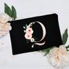 Borsa per il trucco floreale con alfabeto, damigella d'onore, damigella d'onore, festa, matrimonio, addio al nubilato, regalo, in tela, con cerniera, per cosmetici