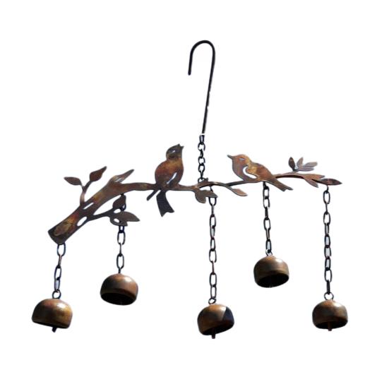 Perching Bird Hanging Wind Chime Weather-proof Vintage Metal Wind Bell Outdoor Garden Patio Hanging Wind Bell Decoration Ornament