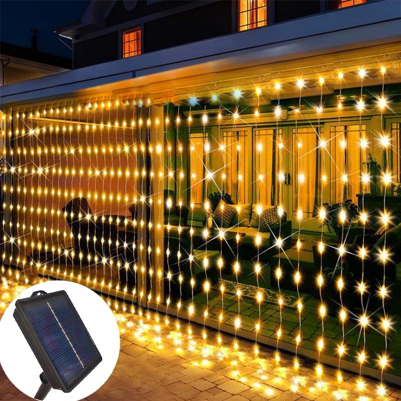 3/6M Solar Curtain Lights Wedding Decor LED Solar Outdoor Fairy Lights 8 Modes Bedroom Window Patio Garden Holiday Decorative