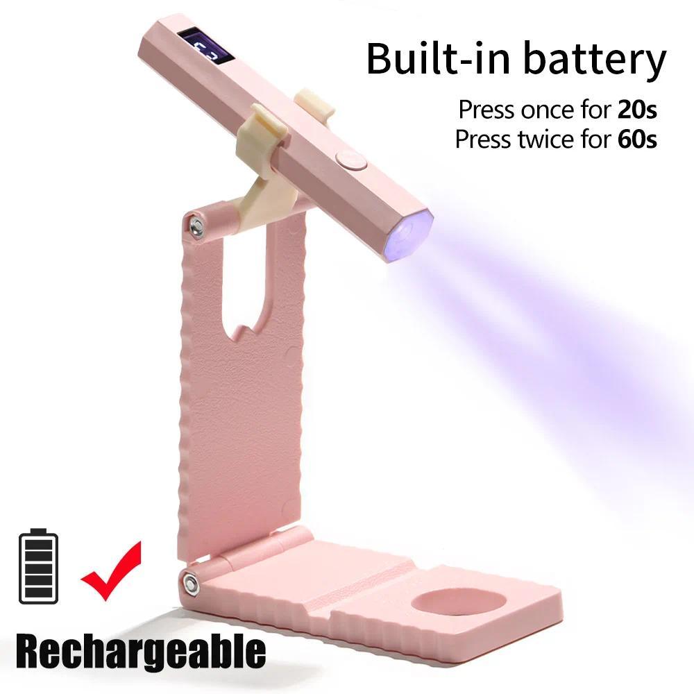 Mini UV Nail Light Timers & Adjustable Stand Handheld Nail Lamp for Gel Nails USB Rechargeable Nail Dryer Flash Curing for Glue