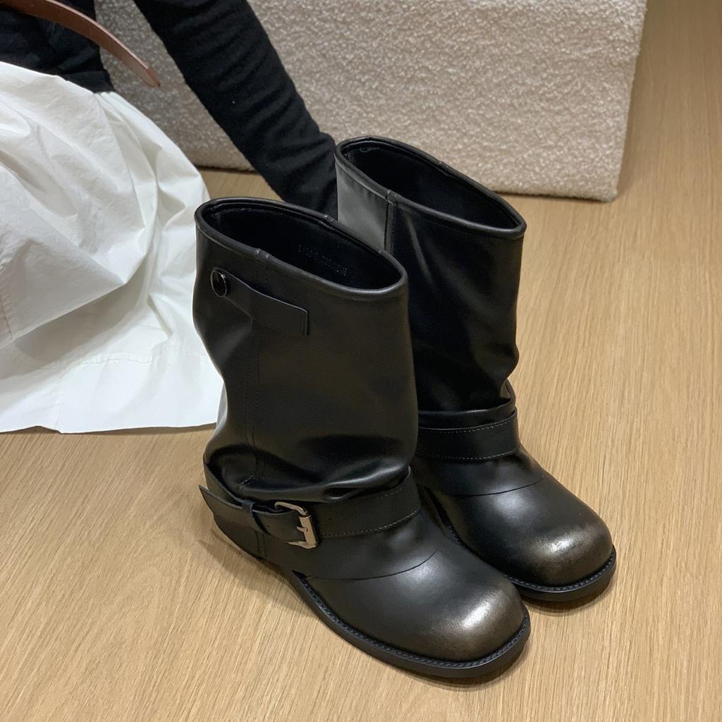 Retro Brown Martin Boots Women's Shoes 2025 New Spring and Autumn Single Boots Thick Heel Thin with Skirt Trouser Boots Short Boots