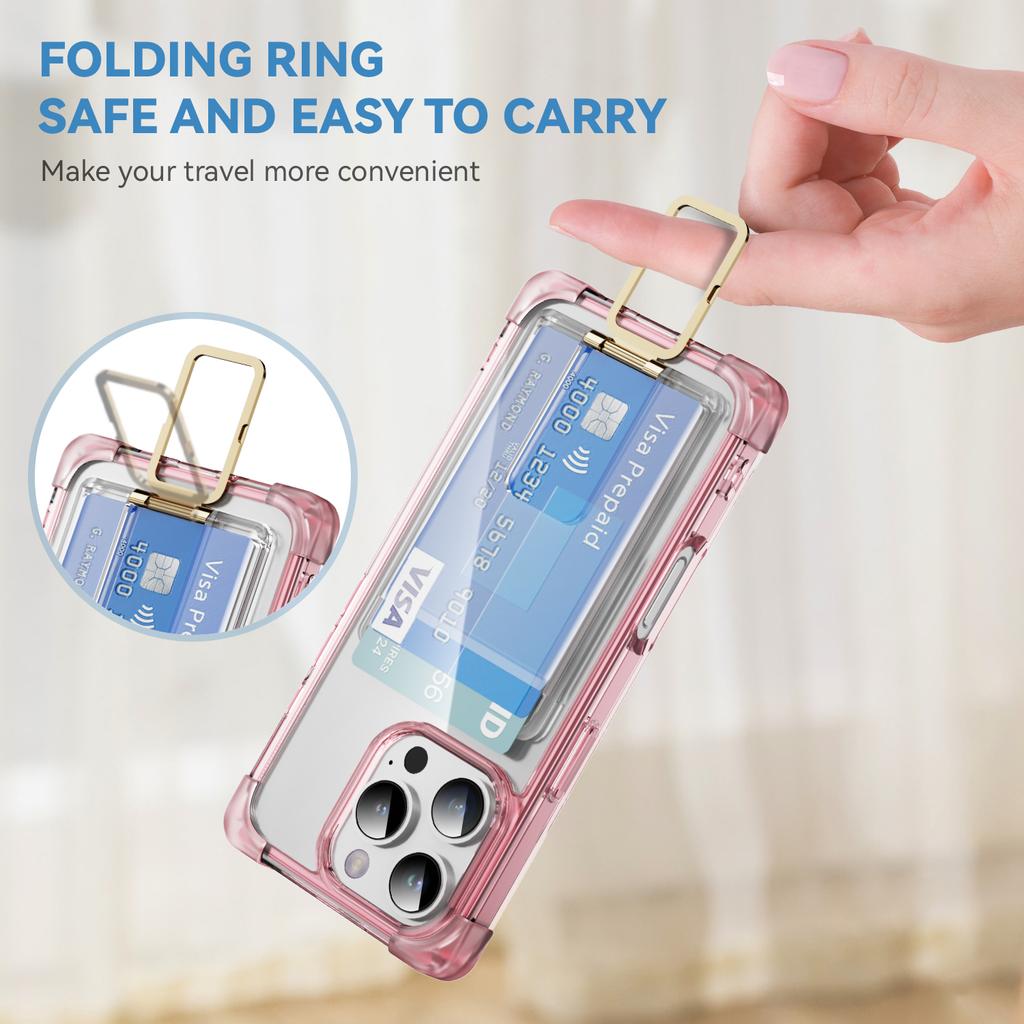 For iPhone 16 Pro Case Reinforced Corners TPU+Acrylic Phone Cover with Kickstand Card Holder