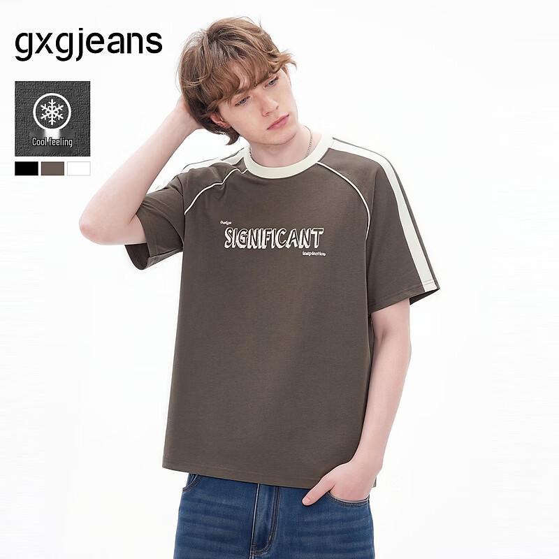 GXGJEANS Men s Cool Touch Color Block Loose Crew Neck T-Shirt XL