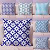 Blue and White Geometric Cushion Cover Short Plush Doublesided Print Square Throw Pillow Covers Sofa Home Cushion Decor