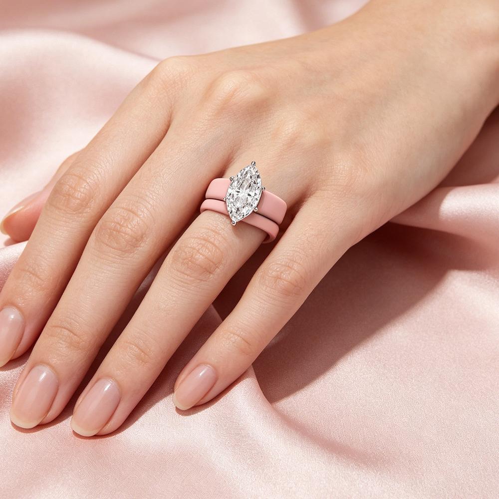 Ladies' Stackable Silicone Ring Set Pink White K Ring with CZ Stone Cut Simulated Diamond Wedding Ring Suitable for Work, Fitnes