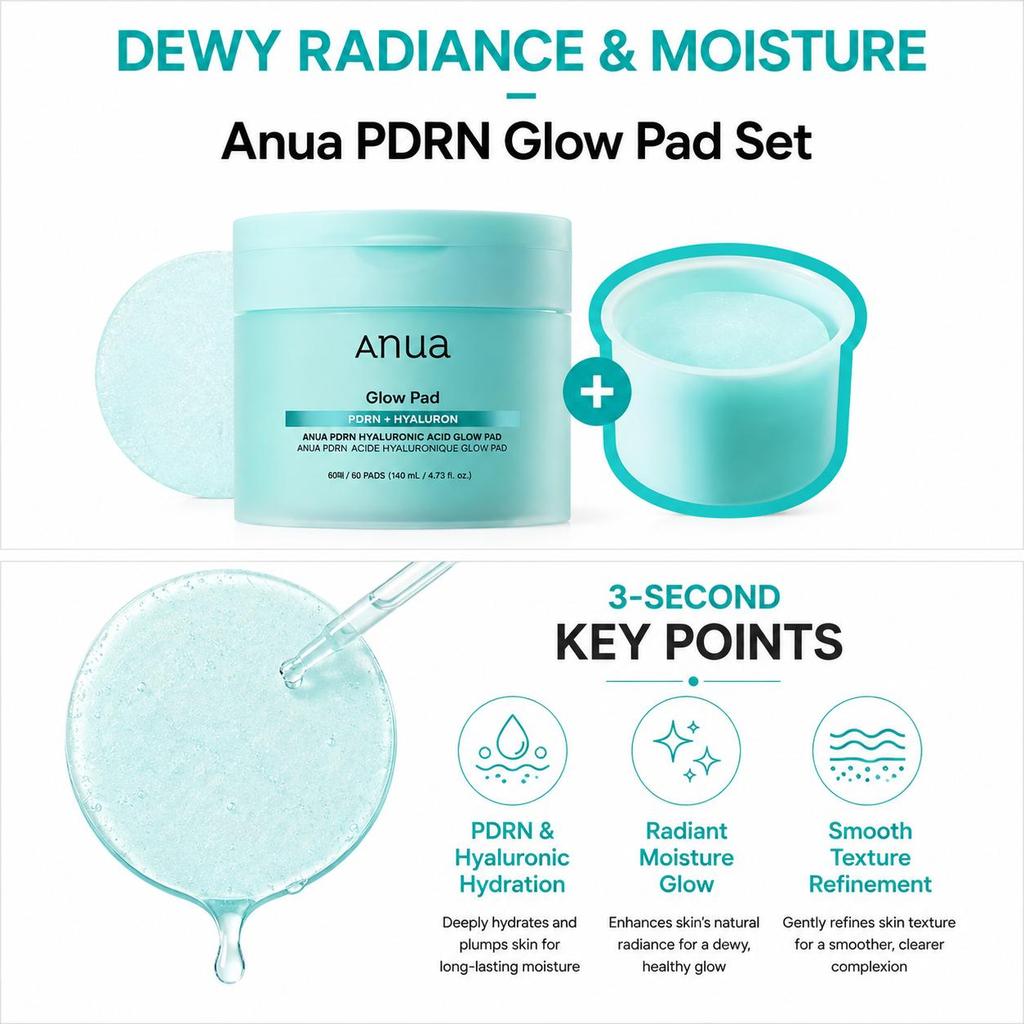 Anua PDRN Hyaluronic Acid Glow Pad Refill Set 120 Pads (60 Pads + 60 Pads Refill)