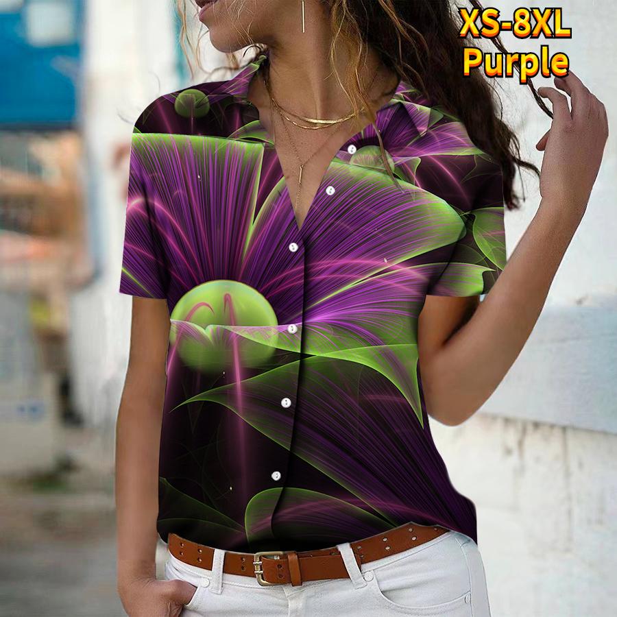 2025 Sommer Neue Mode Damen Abstrakt Bedrucktes Kurzarm V-Ausschnitt Lässig Durchgeknöpftes Hemd Top