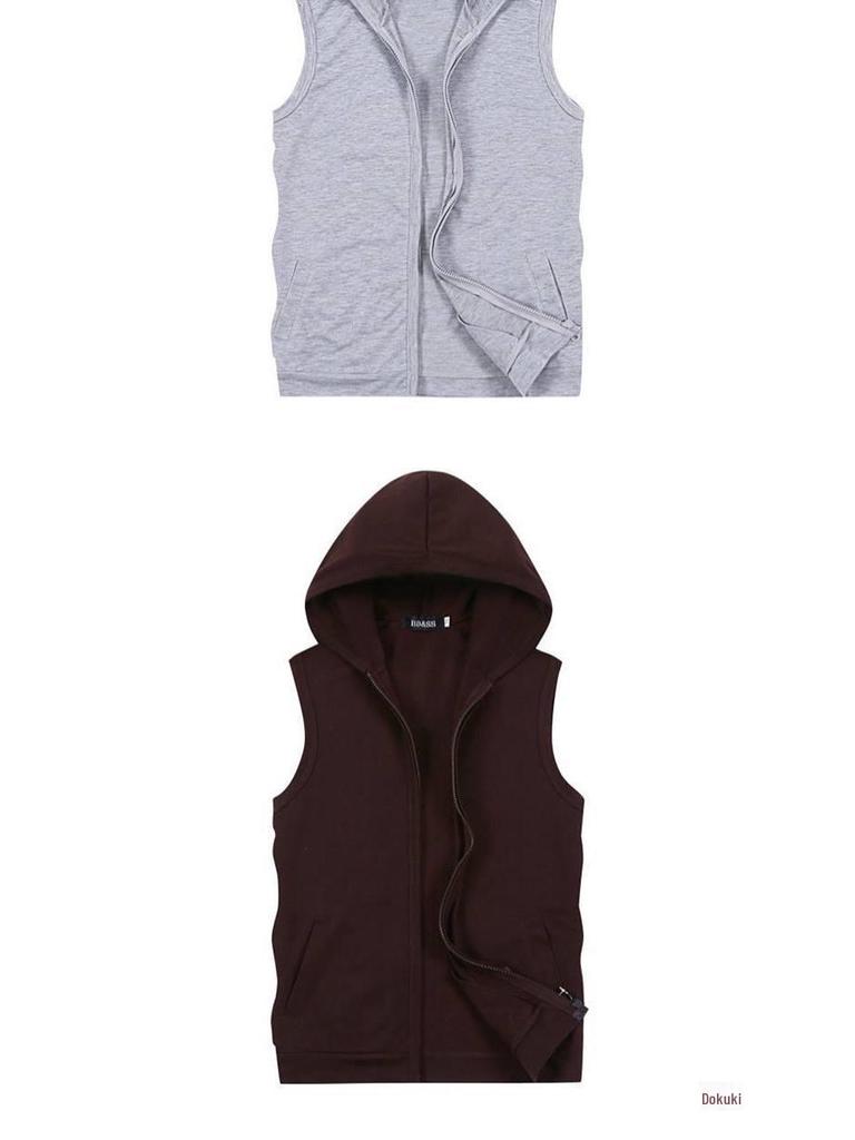 Men's Slim Fit Hooded Sleeveless Vest - Spring/Autumn, Plus Size, Lightweight Fitness Cardigan
