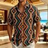 Men's Tribal Style Printed Vacation Shirt, Short Sleeved Shirt With Pockets, Suitable For Vacation Wear And Retro Ethnic Style