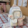 Spring new color contrasting two-piece backpack for primary and secondary school students, high-value dopamine make-up bag for high school students
