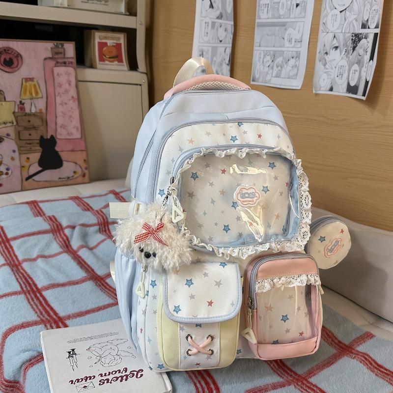 Spring new color contrasting two-piece backpack for primary and secondary school students, high-value dopamine make-up bag for high school students