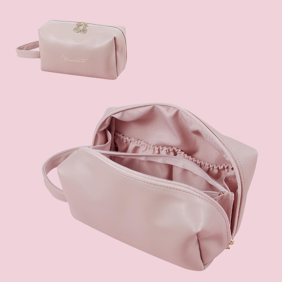 

Pu Solid Color Leather Portable Large Capacity Multifunction Pouch Cosmetic StyleA