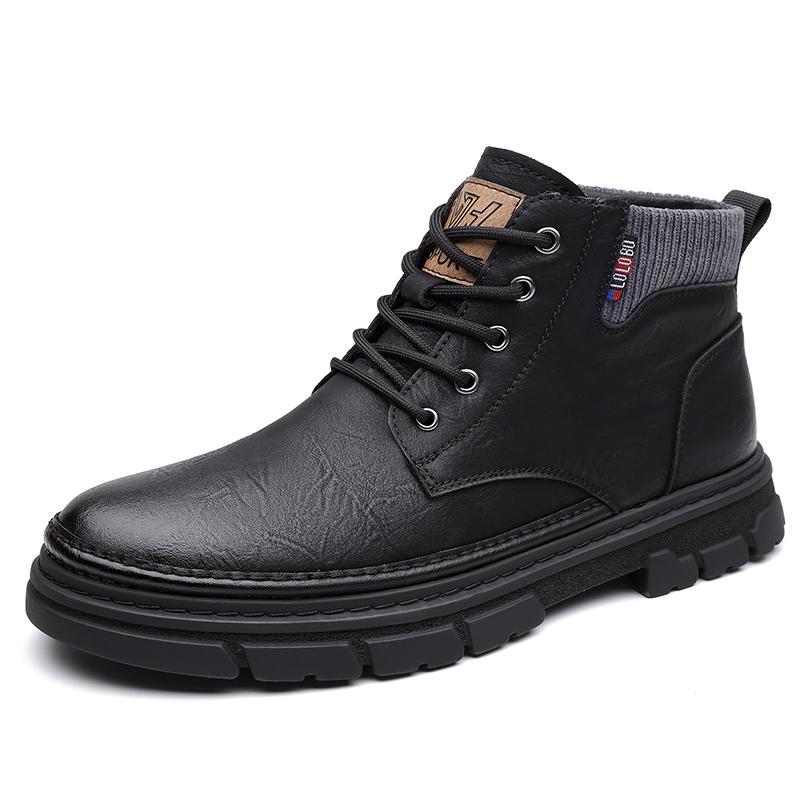 Fashion British Style Winter Velvet Cotton Shoes Outdoor Men's High Top Workwear Shoes Office Commuting Versatile Men's Business Boots
