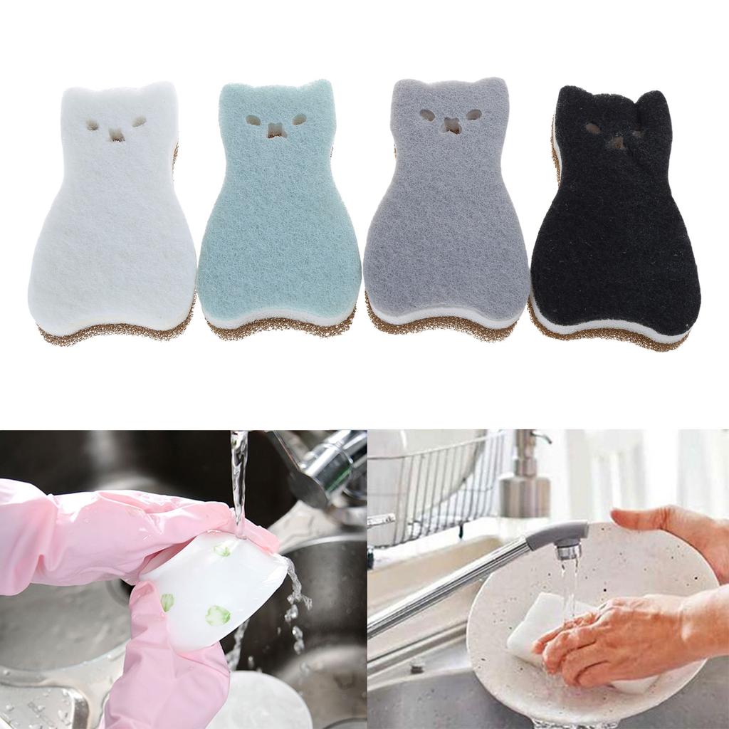 Set of 4 Cat Shaped Sponges Absorbent Soft and Long Lasting Cleaning Sponge for Kitchen Bathroom and Office Use