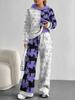 Retro Pattern Splicing European, American Autumn And Winter Casual Long-Sleeved Suit Women'S Hooded Sweater Trousers Two-Piece Set