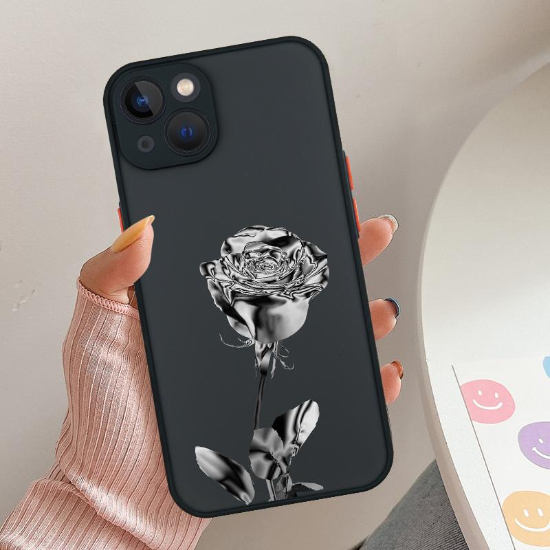 INS Fashion The Silver Rose Phone Case For iPhone 16 15 11 12 14 13 Pro Max Mini X XSMax XR 7 8 Plus SE4 16e Cute Silica Covers