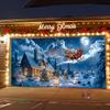 A Christmas Garage Door Banner Made of Durable Polyester, Featuring a Santa Claus Gift-giving Design In the Night Sky