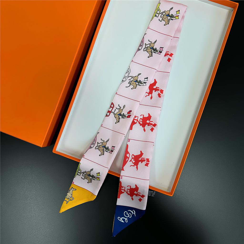 Gorgeous Saddle Twill Silk Scarf Women Fashion Scarf Luxury Skinny Bag Scarves Brand Design Foulard  Neckerchief Hair Headband