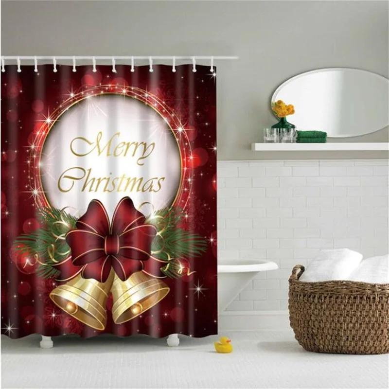Merry Christmas Shower Curtain Christmas Home Decor Snowman Santa Claus Bathroom Curtain Polyester Fabric Bath Screen with Hooks