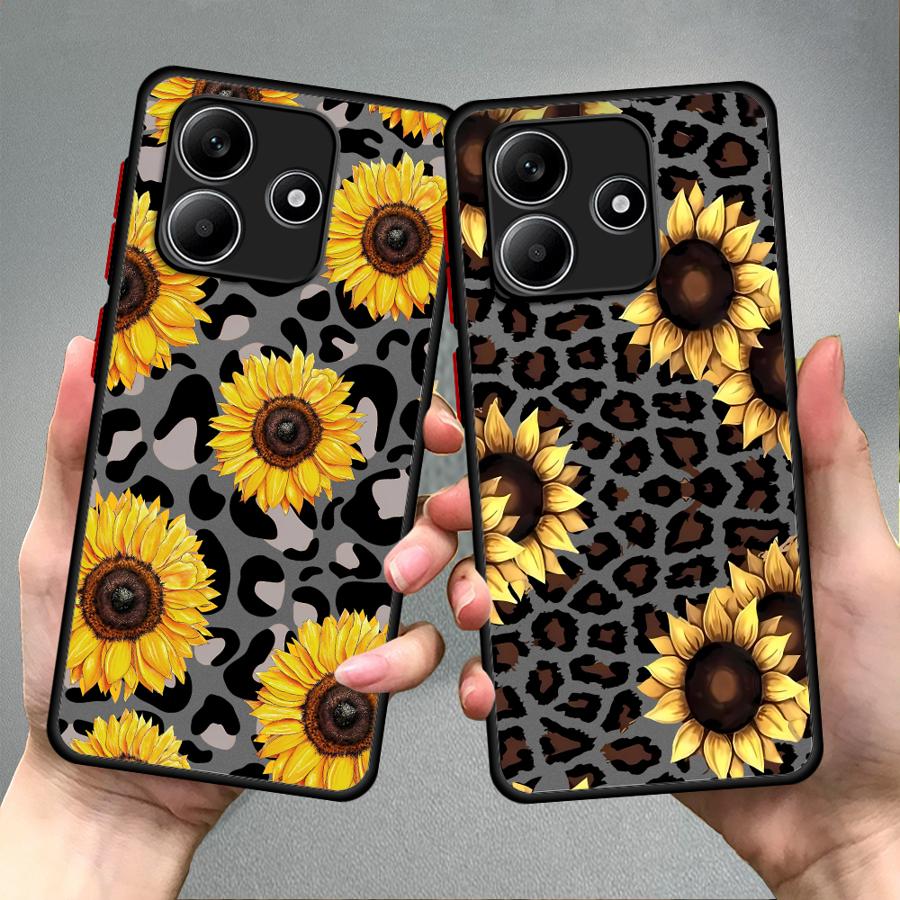 Funda Back Phone Cover Case for Xiaomi Redmi Note 14 14C 9S 12 13 Pro Plus 13C 10 A4 11 Leopard-patterned Sunflower