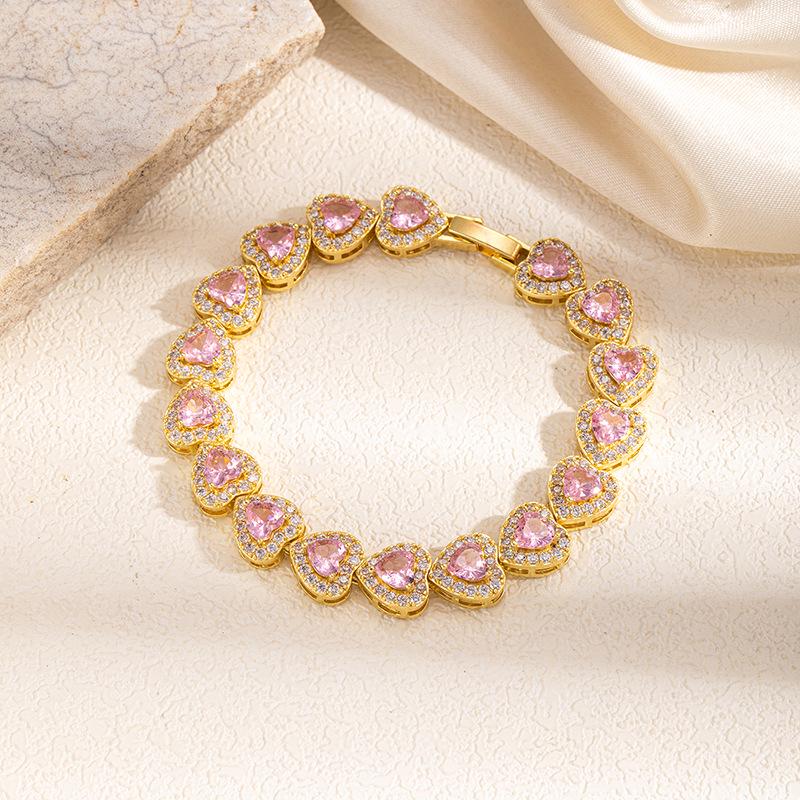 Colorful Zircon Heart Bracelet: Fashionable & Sweet Dopamine Peach Design