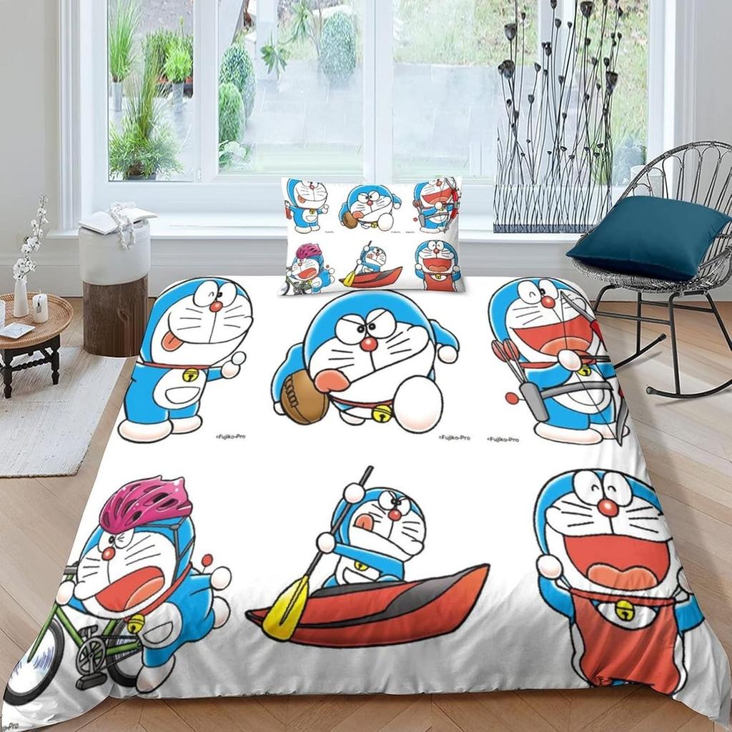Utsøkt 3D Tegneserie Katt Bakgrunn D-Doraemon Trykk Sengetøy Sett Dynetrekk Dyne Seng Ungdom Barn Jenter Gutter Gave