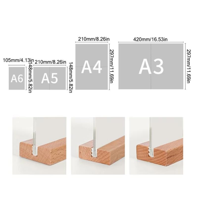 Durable Acrylic Double Sided Tabletop Sign Holder A4 A5 A6 Menu Picture Display Stand With Wood Base For Home Office
