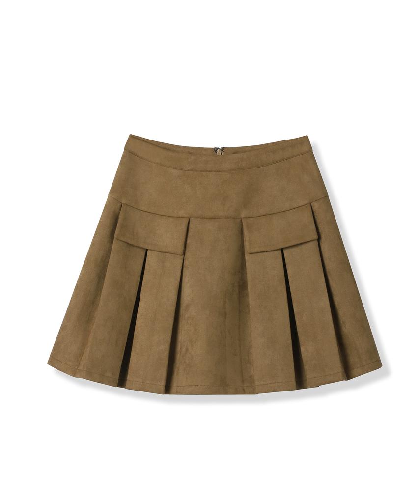 AVANDRESS Pocket Mini Suede Pleats Skirt Brown