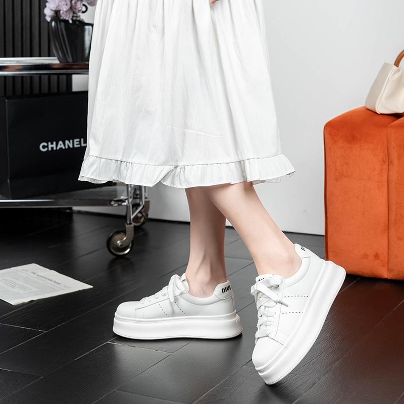 Cowhide spot sports and leisure women's shoes 2025 women's shoes autumn women's sports shoes versatile thick soles increase height white shoes women