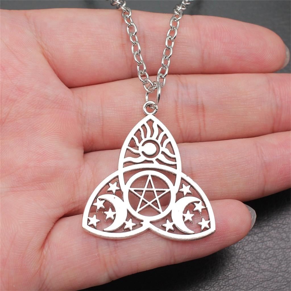 

Stars Moon Sun Celestial Trio Pendant Antique Bronze Silver Metal Mom Collar Necklace Best Seller A02-1pcs-35x32mm 45cm chain