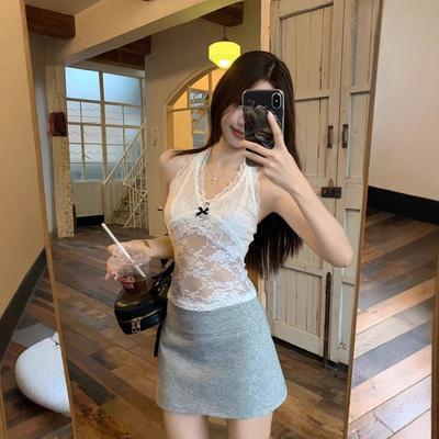 Lace Inside with A Bottom of The Halter Vest Female Early Autumn Korean Wear Overlapping Wear Sleeveless Blouse Pure Wind Hanging Neck Halter