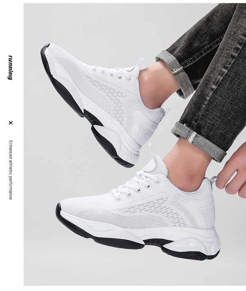 Invisible 8CM Height Increasing Men's Shoes - Breathable Flyknit Low Heel Running Casual Sneakers for Spring & Autumn.