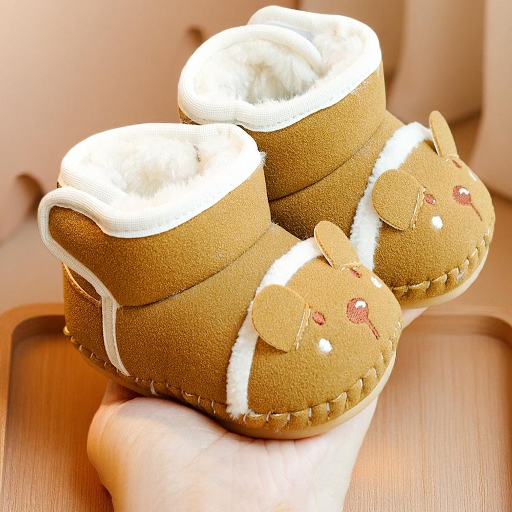 Kadife Astarlı Kaymaz Kışlık Bebek Ayakkabıları, 0-1 Yaş İçin Yumuşak Taban