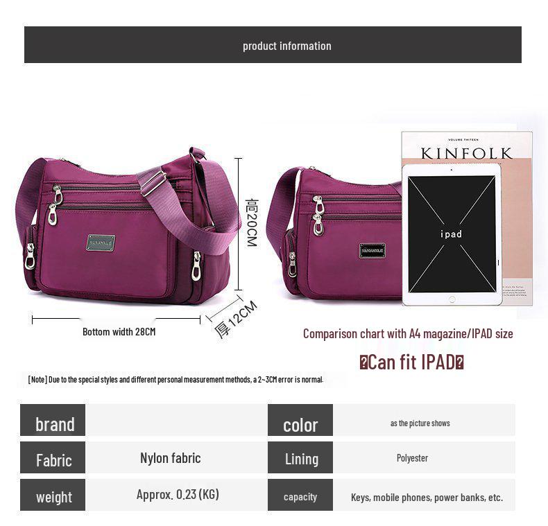 Sac bandoulière unique pour femme: Sac en Toile de Nylon Grande Capacité avec Multiples Compartiments pour Mères d'Âge Moyen et Âgées